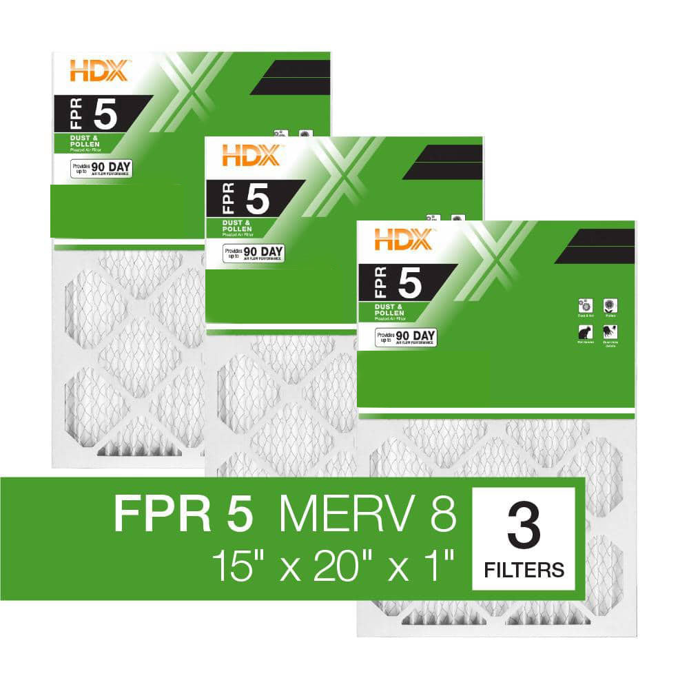 HDX 15 in. x 20 in. x 1 in. Standard Pleated Air Filter FPR 5, MERV 8 (3-Pack)