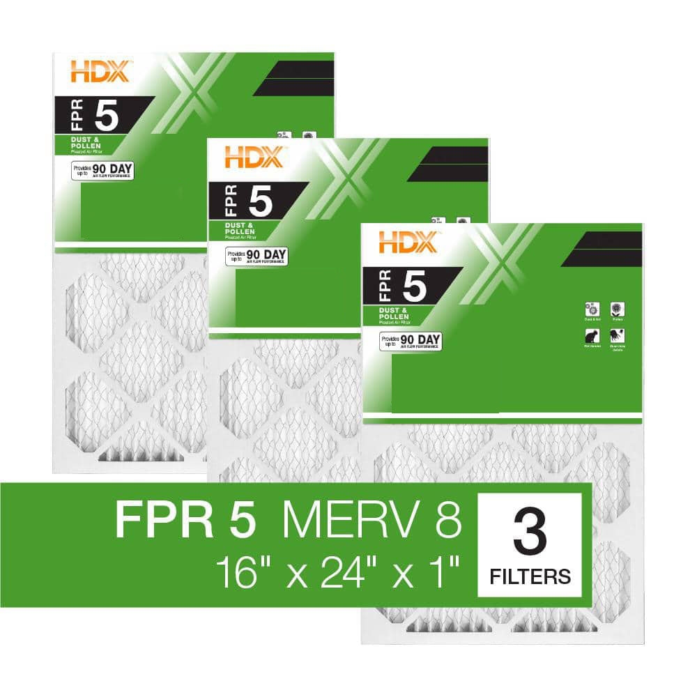 HDX 16 in. x 24 in. x 1 in. Standard Pleated Furnace Air Filter FPR 5, MERV 8 (3-Pack)