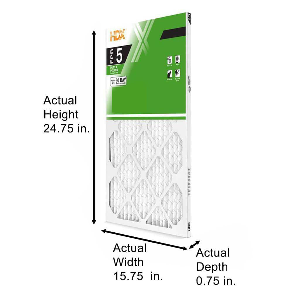 HDX 16 in. x 25 in. x 1 in. Standard Pleated Furnace Air Filter FPR 5, MERV 8 (3-Pack)