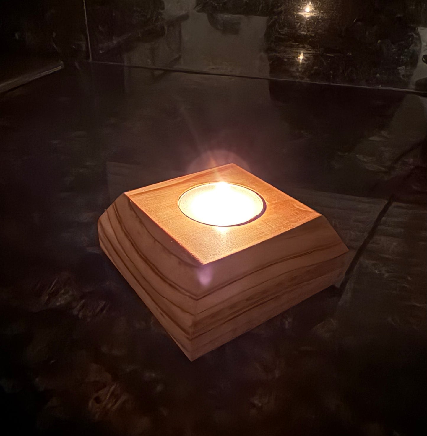 Handmade in USA Solid Pine Wood Tea Light Candle Holder – Minimalist Square Wooden Tealight Holder for Home Decor, Meditation & Gift