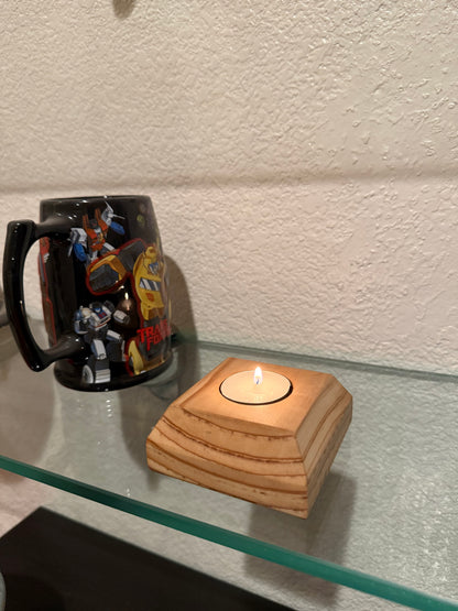 Handmade in USA Solid Pine Wood Tea Light Candle Holder – Minimalist Square Wooden Tealight Holder for Home Decor, Meditation & Gift