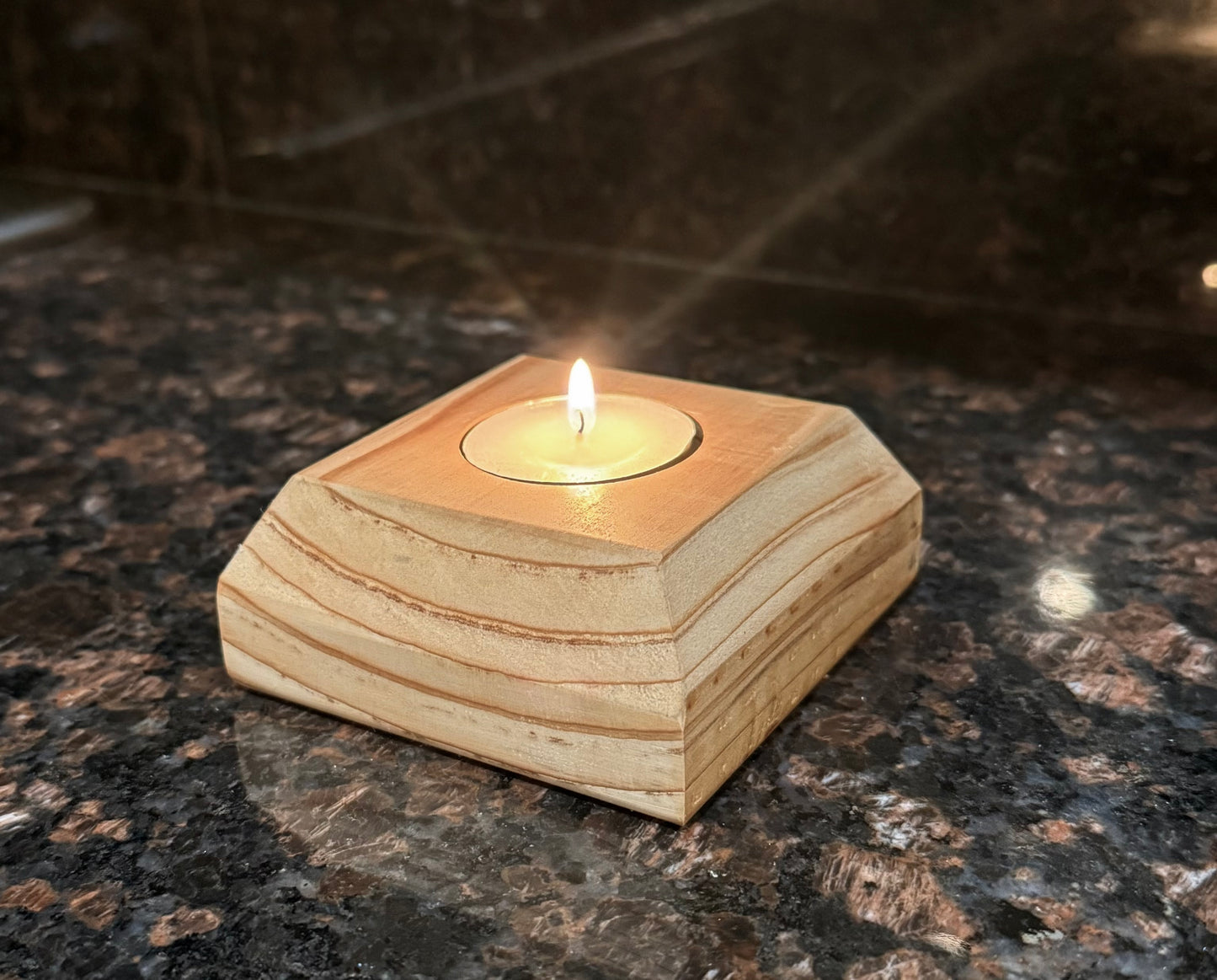 Handmade in USA Solid Pine Wood Tea Light Candle Holder – Minimalist Square Wooden Tealight Holder for Home Decor, Meditation & Gift