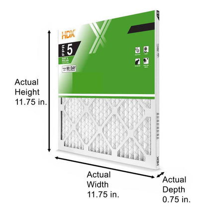 HDX 12 in. x 12 in. x 1 in. Standard Pleated Furnace Air Filter FPR 5, MERV 8 (3-Pack)