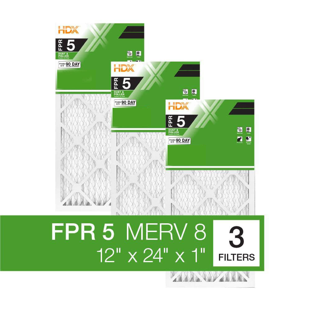 HDX 12 in. x 24 in. x 1 in. Standard Pleated Furnace Air Filter FPR 5, MERV 8 (3-Pack)
