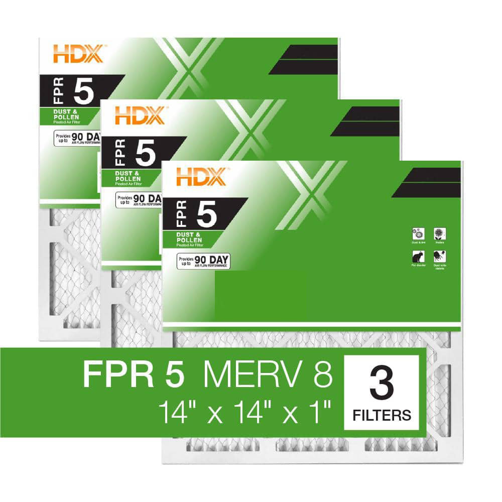 HDX 14 in. x 14 in. x 1 in. Standard Pleated Furnace Air Filter FPR 5, MERV 8 (3-Pack)