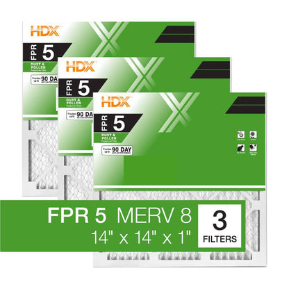HDX 14 in. x 14 in. x 1 in. Standard Pleated Furnace Air Filter FPR 5, MERV 8 (3-Pack)