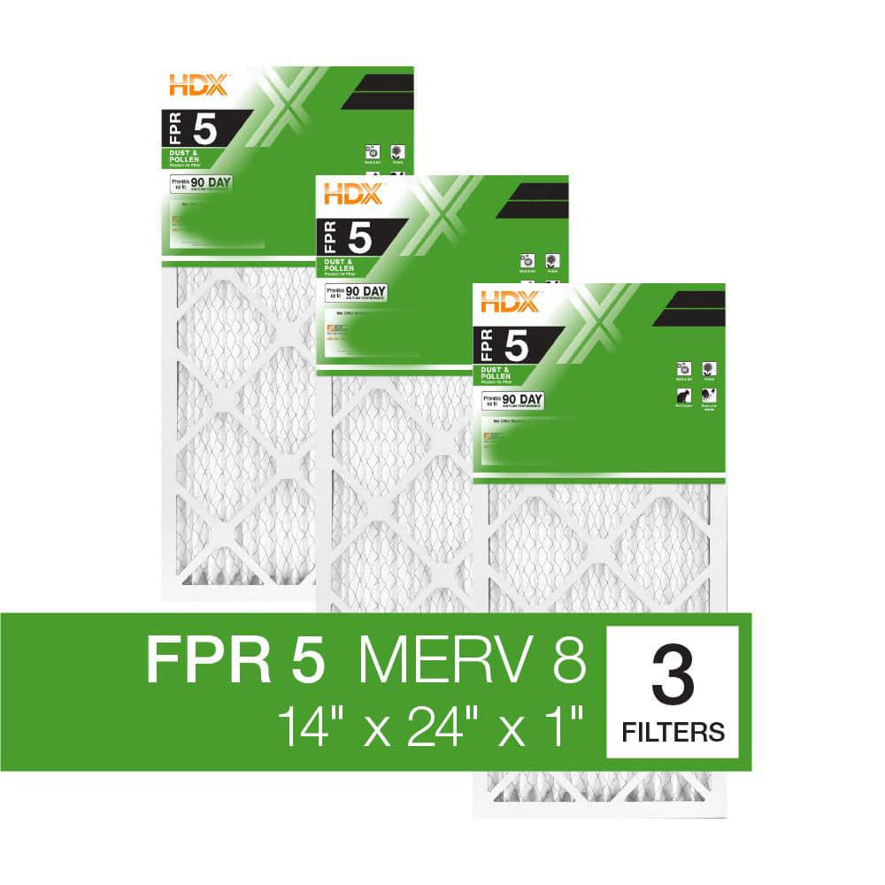 HDX 14 in. x 24 in. x 1 in. Standard Pleated Furnace Air Filter FPR 5, MERV 8 (3-Pack)
