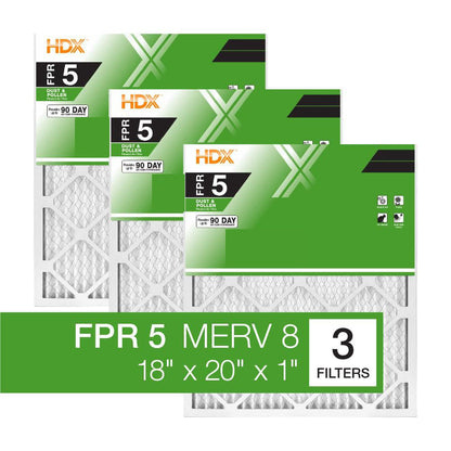 HDX 18 in. x 20 in. x 1 in. Standard Pleated Furnace Air Filter FPR 5, MERV 8 (3-Pack)