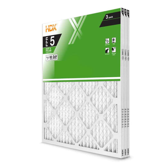 HDX 20 in. x 25 in. x 1 in. Standard Pleated Furnace Air Filter FPR 5, MERV 8 (3-Pack)
